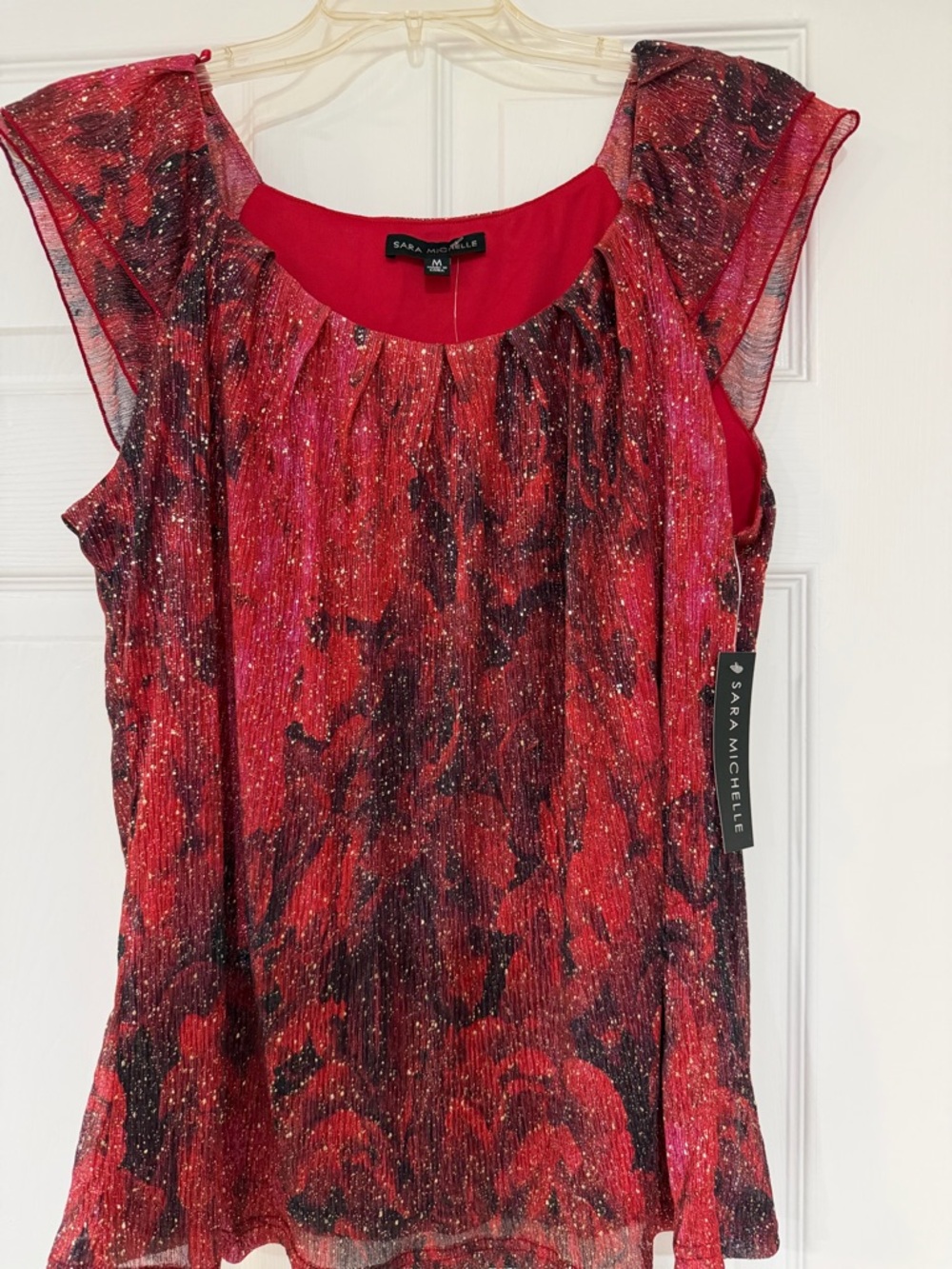 Sara Michelle Red and Black Sparkle Flutter Sleeve Camisole